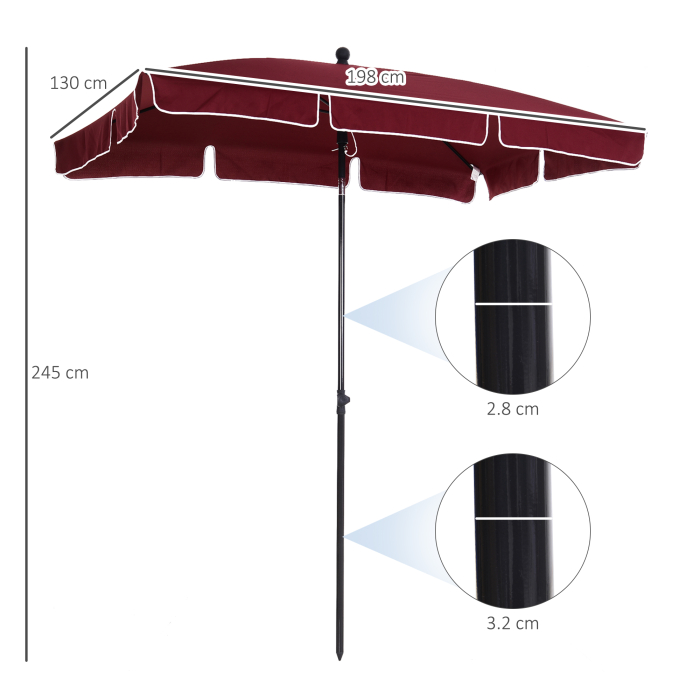  Umbrela de Gradina Dreptunghiulara si Reglabila cu Stalp din Aluminiu, 2x1,3x2,5 m, Rosu Bordeaux [3]