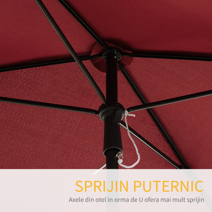  Umbrela de Gradina Dreptunghiulara si Reglabila cu Stalp din Aluminiu, 2x1,3x2,5 m, Rosu Bordeaux [7]