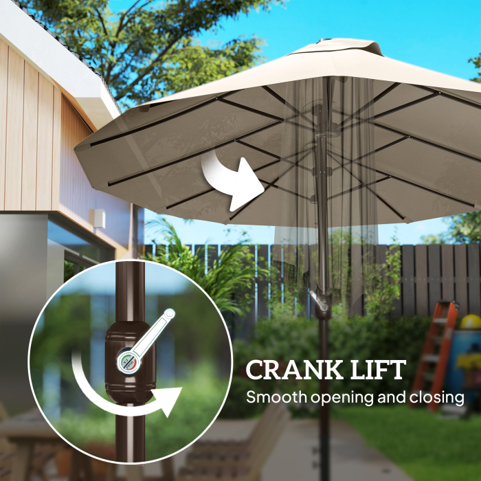  Umbrela de Gradina Dubla 460x270cm Deschidere cu Manivela, Baza Transversala si Balast, Otel si Poliester Kaki [7]