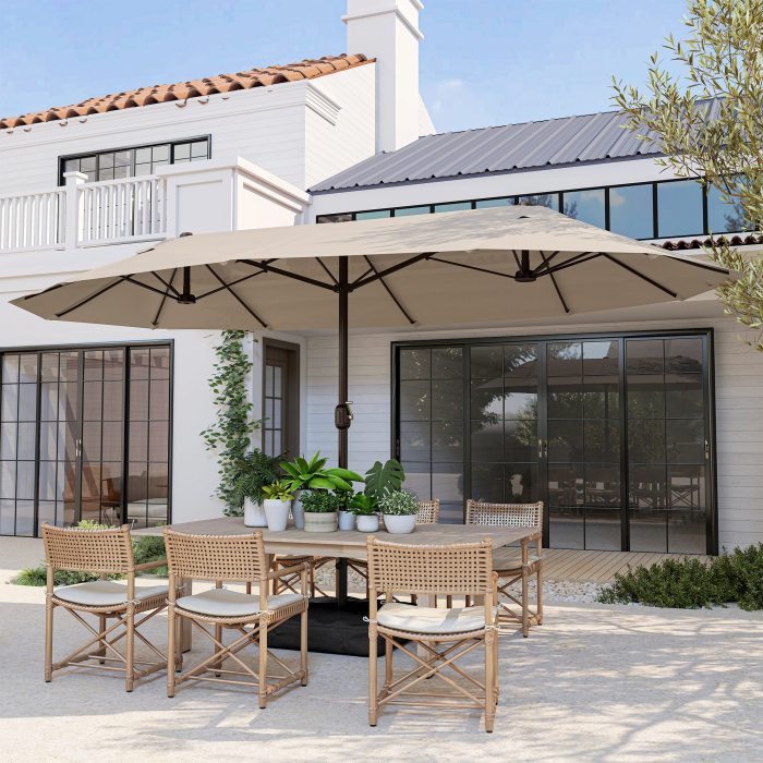  Umbrela de Gradina Dubla 460x270cm Deschidere cu Manivela, Baza Transversala si Balast, Otel si Poliester Kaki [8]