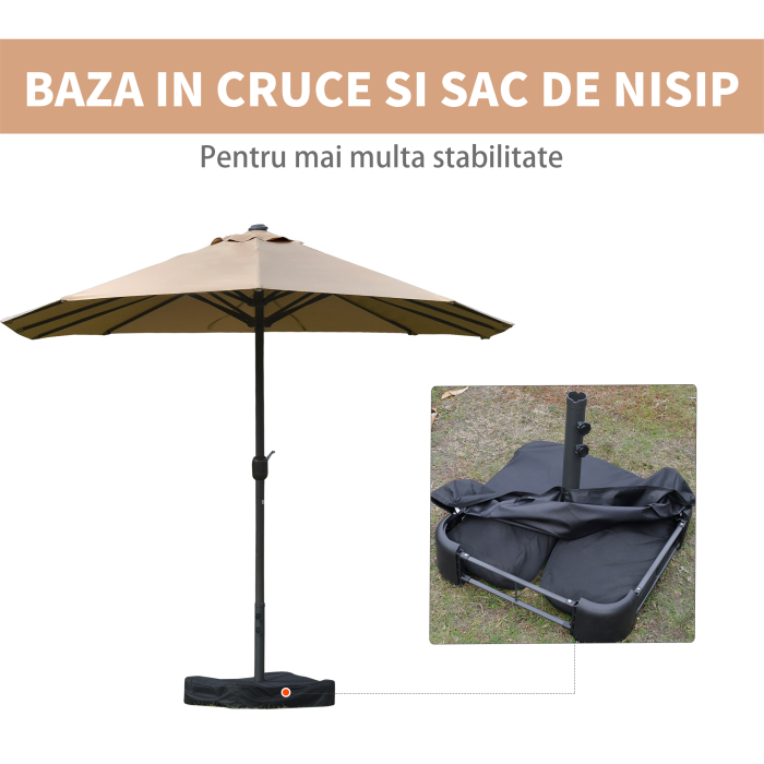 Umbrela de Gradina Dubla 460x270cm Deschidere cu Manivela, Baza Transversala si Balast, Otel si Poliester Kaki [5]