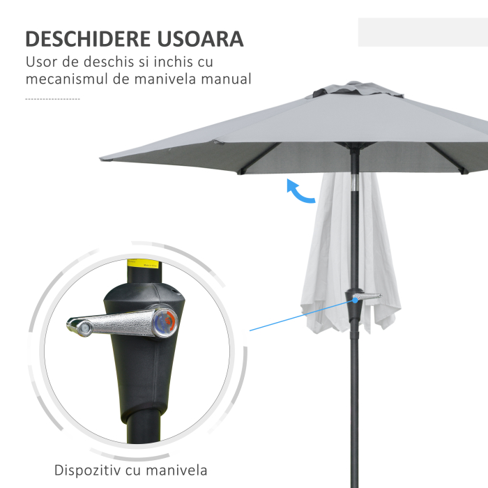  Umbrela de gradina inclinabila, 2.3x2m, cu deschidere cu manivela si 6 spite, gri [4]