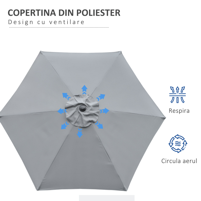  Umbrela de gradina inclinabila, 2.3x2m, cu deschidere cu manivela si 6 spite, gri [6]