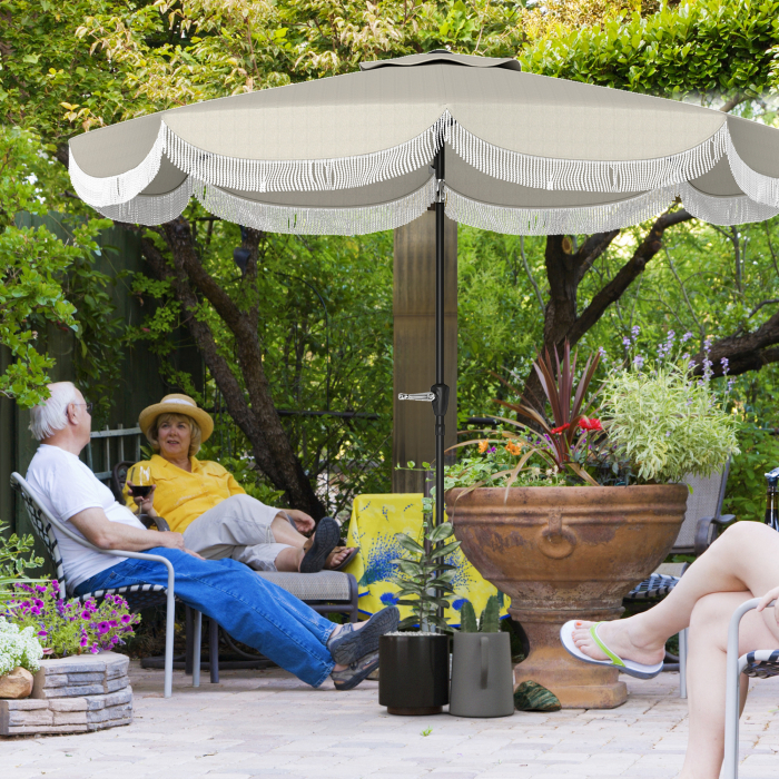  Umbrela de Gradina Inclinabila 2.7x2.7 m cu Manivela, Umbrela Rotunda de Exterior cu 8 Spite, din Metal si Poliester, pentru Curte sau Balcon, UV 30+, Gri Deschis [2]