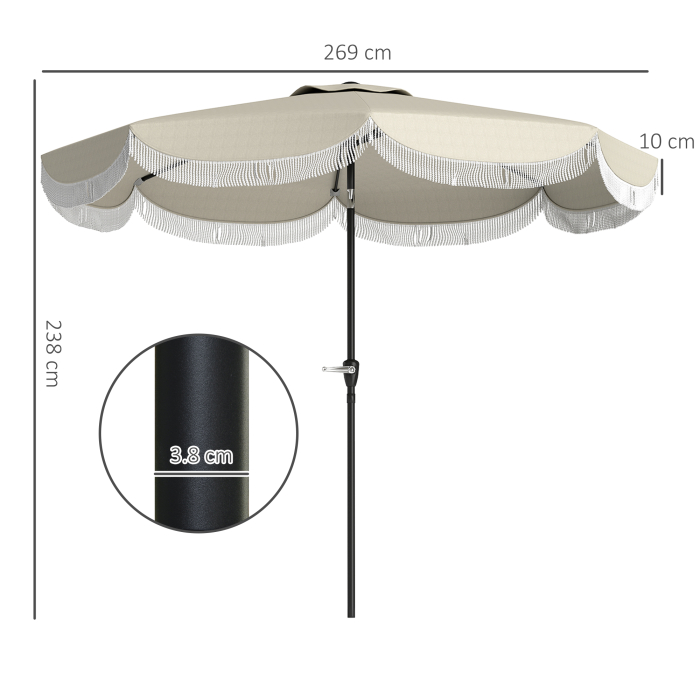  Umbrela de Gradina Inclinabila 2.7x2.7 m cu Manivela, Umbrela Rotunda de Exterior cu 8 Spite, din Metal si Poliester, pentru Curte sau Balcon, UV 30+, Gri Deschis [3]
