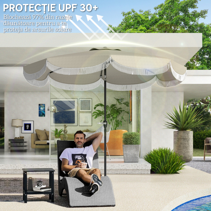  Umbrela de Gradina Inclinabila 2.7x2.7 m cu Manivela, Umbrela Rotunda de Exterior cu 8 Spite, din Metal si Poliester, pentru Curte sau Balcon, UV 30+, Gri Deschis [5]