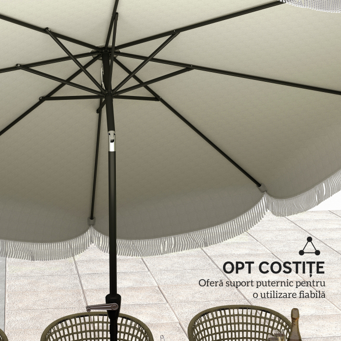  Umbrela de Gradina Inclinabila 2.7x2.7 m cu Manivela, Umbrela Rotunda de Exterior cu 8 Spite, din Metal si Poliester, pentru Curte sau Balcon, UV 30+, Gri Deschis [7]