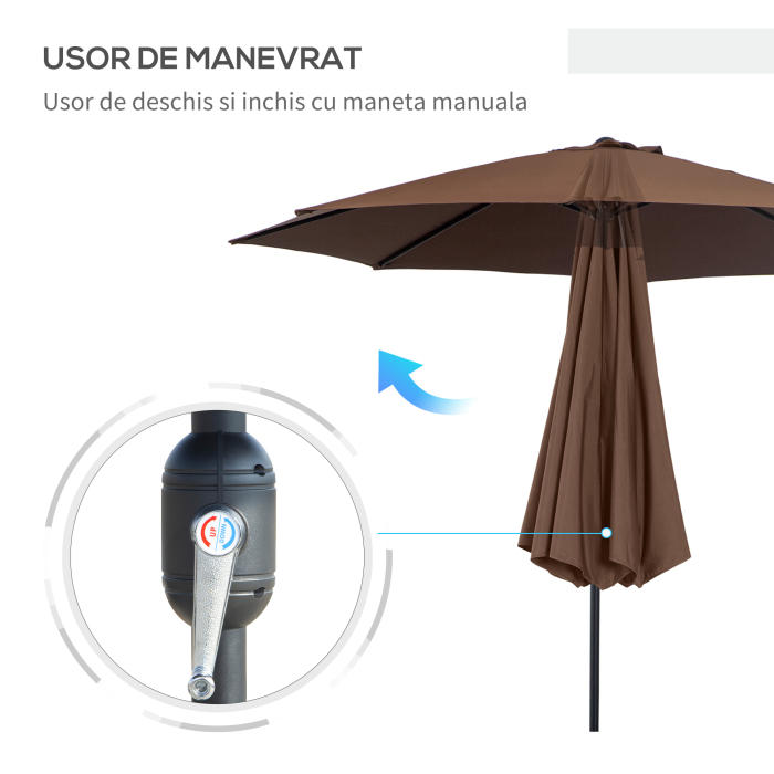  Umbrela de Gradina Inclinabila 3x2.45m in Poliester Impermeabil, Cafea [5]