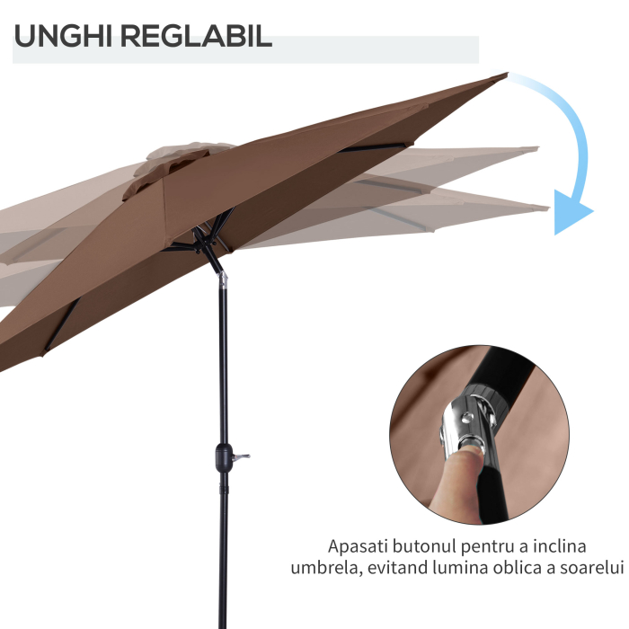  Umbrela de Gradina Inclinabila 3x2.45m in Poliester Impermeabil, Cafea [4]