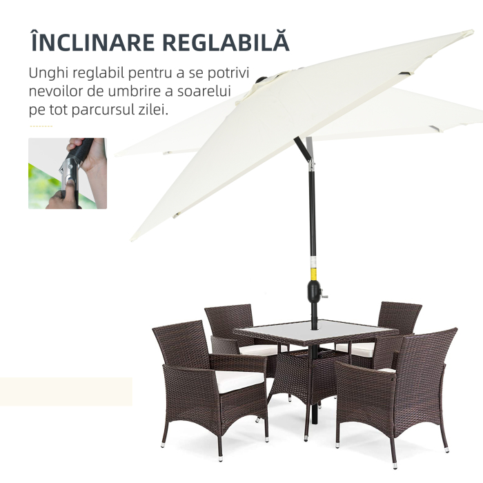  Umbrela de Gradina inclinabila cu Manivela si 6 Spiţe, 2x3 m, Alb Crem [4]