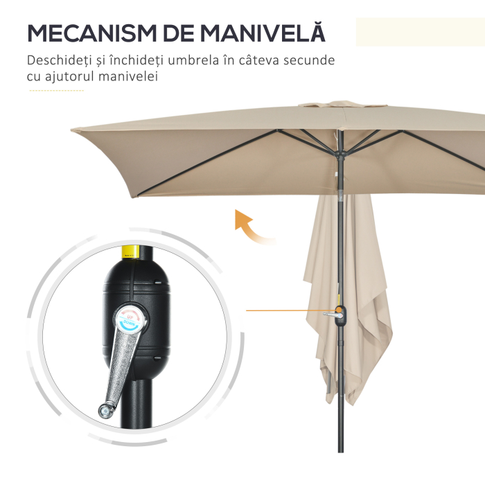  Umbrela de Gradina inclinabila cu Manivela si 6 Spiţe, 2x3 m, Gri inchis [5]