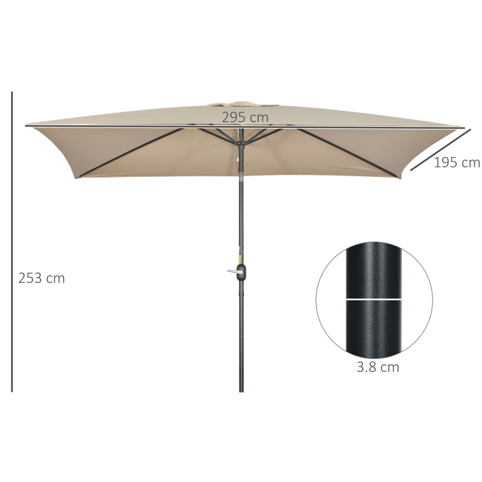  Umbrela de Gradina inclinabila cu Manivela si 6 Spiţe, 2x3 m, Gri inchis [3]