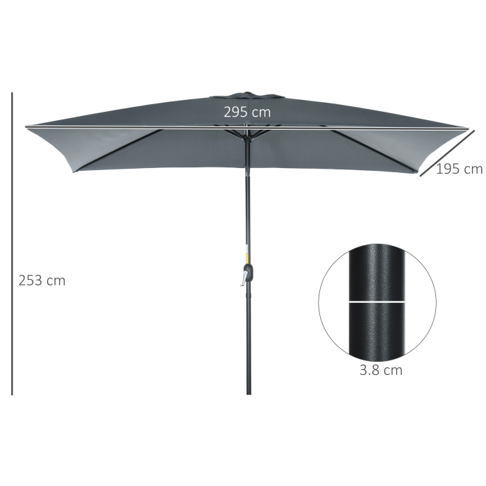  Umbrela de Gradina inclinabila cu Manivela si 6 Spiţe, 2x3 m, Gri inchis [3]