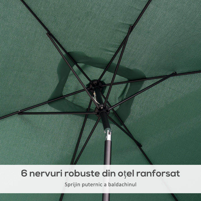  Umbrela de Gradina inclinabila cu Manivela si 6 Spiţe, 2x3 m, Verde [7]