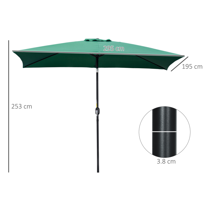 Umbrela de Gradina inclinabila cu Manivela si 6 Spiţe, 2x3 m, Verde [3]