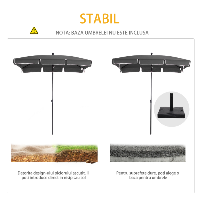  Umbrela de Gradina inclinabila cu Margini Ondulate si 4 Brate din Aluminiu, 198x130x245 cm, Gri inchis [6]