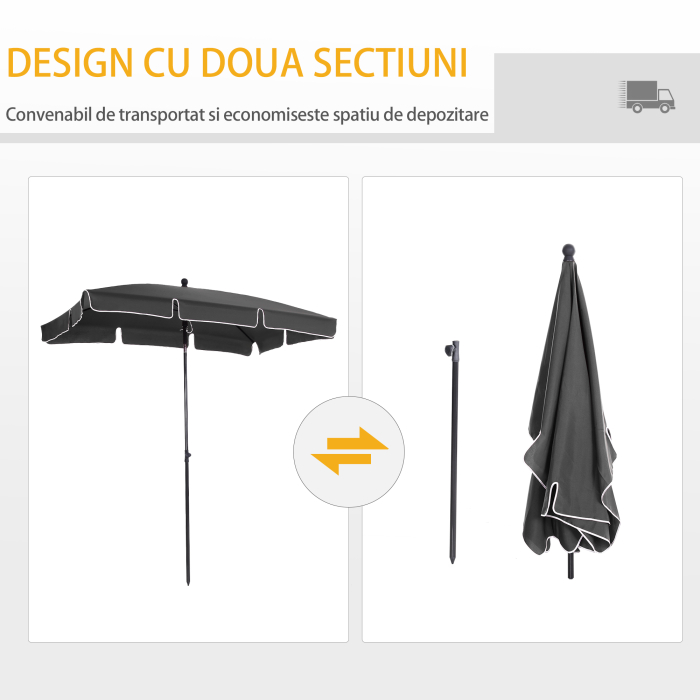  Umbrela de Gradina inclinabila cu Margini Ondulate si 4 Brate din Aluminiu, 198x130x245 cm, Gri inchis [5]