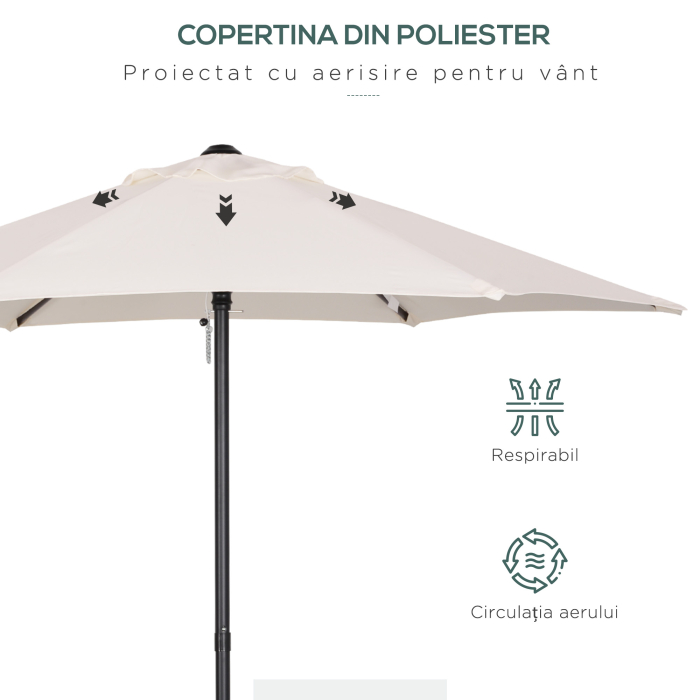  Umbrela de Gradina inclinabila cu Orificii de Ventilatie si 6 Spite din Aluminiu, 2x2 m, Alb Crem [6]