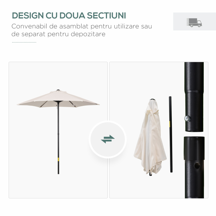  Umbrela de Gradina inclinabila cu Orificii de Ventilatie si 6 Spite din Aluminiu, 2x2 m, Alb Crem [4]