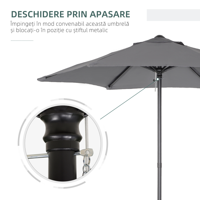 Umbrela de Gradina inclinabila, cu Orificiu de Ventilatie si 6 Brate, Ø196x204 cm, Gri [7]