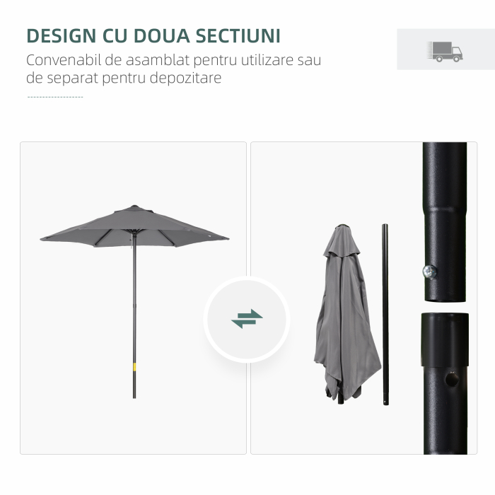  Umbrela de Gradina inclinabila, cu Orificiu de Ventilatie si 6 Brate, Ø196x204 cm, Gri [4]