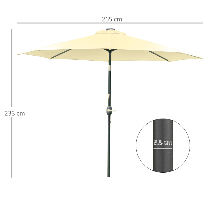  Umbrela de Gradina Inclinabila Ø265 cm cu 32 Luminile LED Solare si Manivela, Umbrela de Exterior cu 8 Spite, din Otel, Poliester, pentru Patio, Curte, Balcon, Terasa, Bej [3]