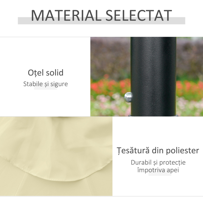  Umbrela de Gradina Inclinabila Ø265 cm cu 32 Luminile LED Solare si Manivela, Umbrela de Exterior cu 8 Spite, din Otel, Poliester, pentru Patio, Curte, Balcon, Terasa, Bej [7]