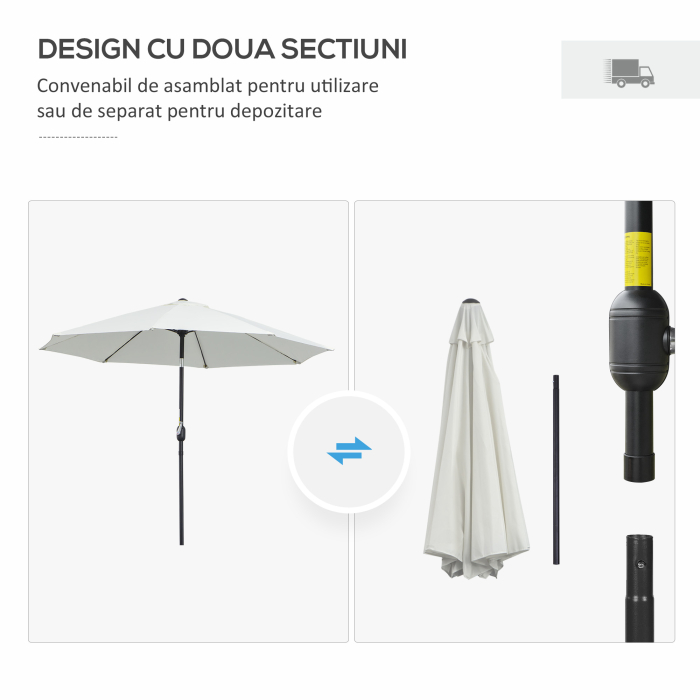  Umbrela de Gradina inclinabila pe 3 Unghiuri, cu Manivela, Ø265x240 cm, Alb Crem [7]