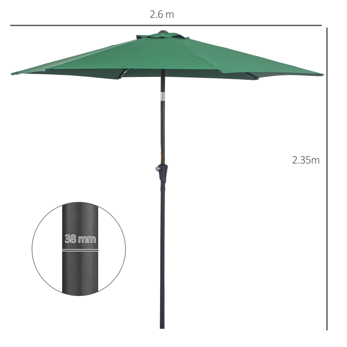  Umbrela de Gradina Reclinabila Plaja Aluminiu si Poliester Φ2.6×2.35m Verde Inchis [3]