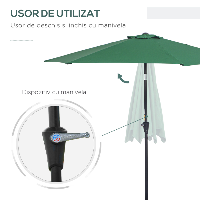  Umbrela de Gradina Reclinabila Plaja Aluminiu si Poliester Φ2.6×2.35m Verde Inchis [4]