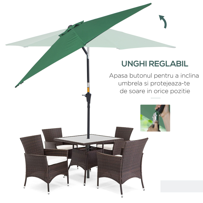  Umbrela de Gradina Reclinabila Plaja Aluminiu si Poliester Φ2.6×2.35m Verde Inchis [5]