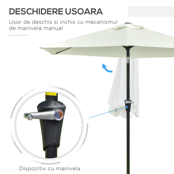  Umbrela de Gradina Reglabila cu manivela din otel , Alb Crem Φ230cm [4]