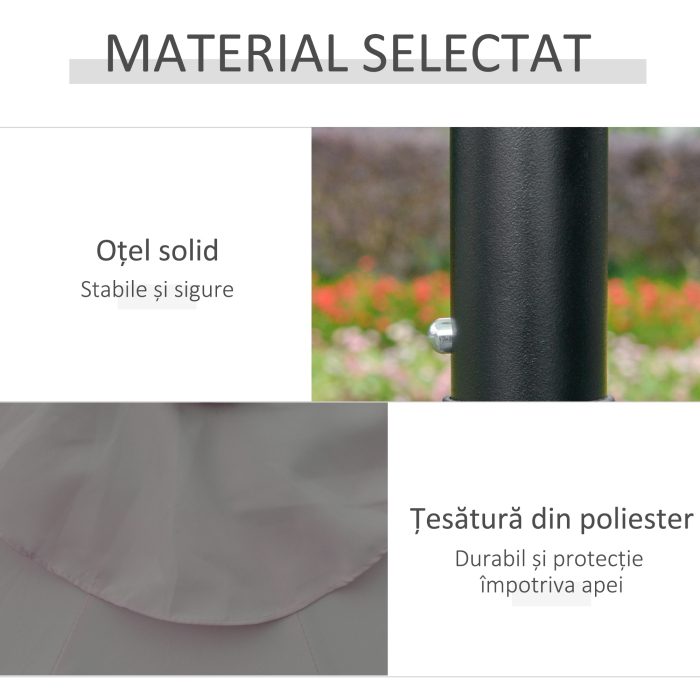  Umbrela de Gradina Reglabila Ø265 cm cu 32 Lumini LED Solare si Manivela, Umbrela de Exterior cu 8 Bare de Sprijin, din Otel, Poliester, pentru Terasa, Curte, Balcon, Gri [6]