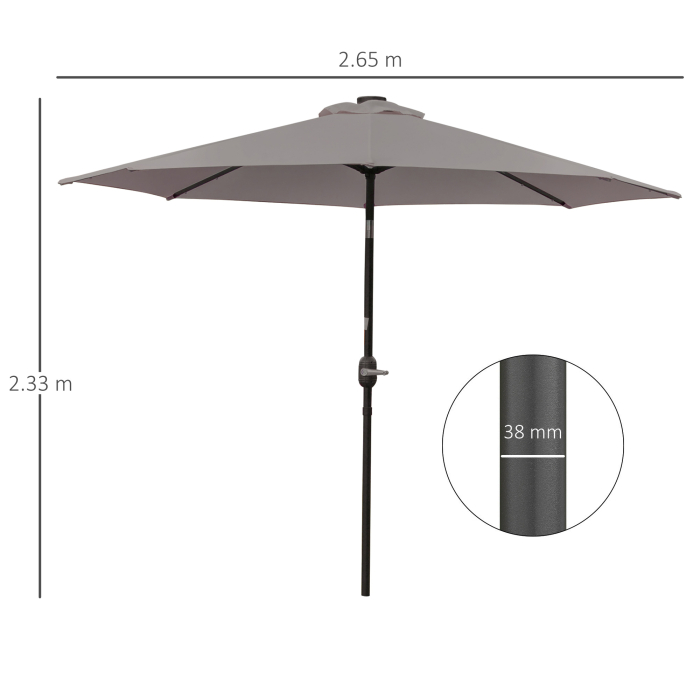  Umbrela de Gradina Reglabila Ø265 cm cu 32 Lumini LED Solare si Manivela, Umbrela de Exterior cu 8 Bare de Sprijin, din Otel, Poliester, pentru Terasa, Curte, Balcon, Gri [3]