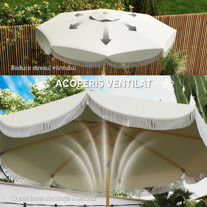  Umbrela de Gradina Rotunda 2.7x2.4 m cu Manivela, din Metal si Poliester, Bej [6]