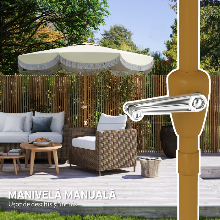  Umbrela de Gradina Rotunda 2.7x2.4 m cu Manivela, din Metal si Poliester, Bej [7]