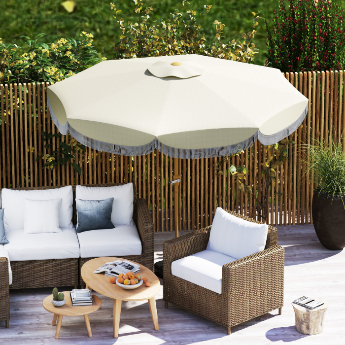  Umbrela de Gradina Rotunda 2.7x2.4 m cu Manivela, din Metal si Poliester, Bej [9]