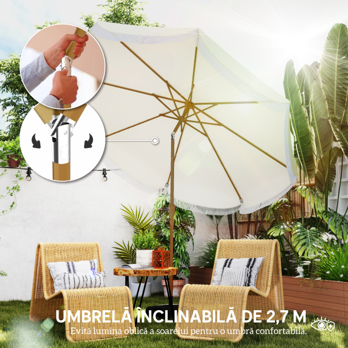  Umbrela de Gradina Rotunda 2.7x2.4 m cu Manivela, din Metal si Poliester, Bej [4]