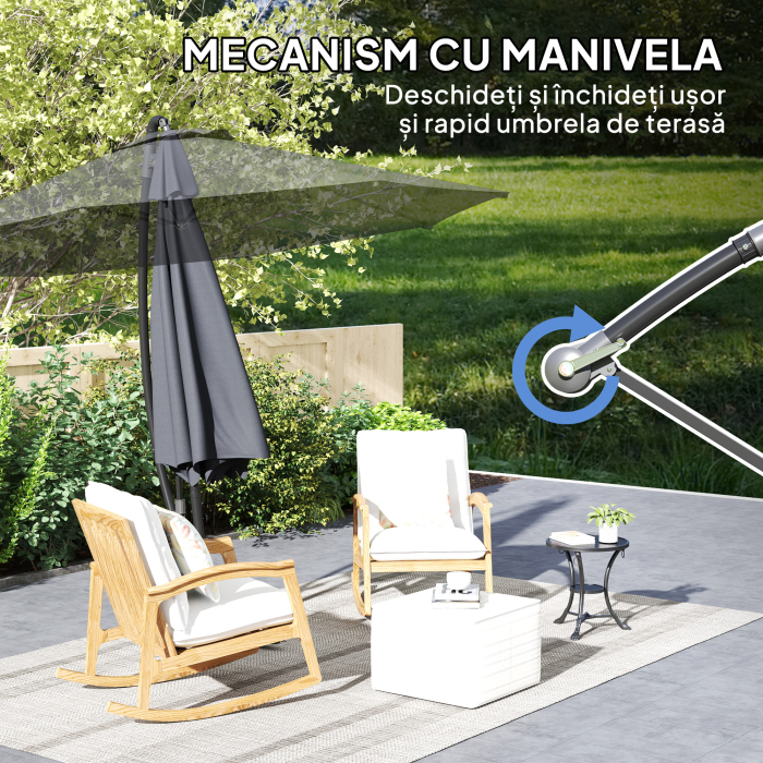  Umbrela de Gradina Rotunda Inclinabila si Rotativa, Manivela si Protectie UPF 50+, Ø3 m, Gri inchis [8]