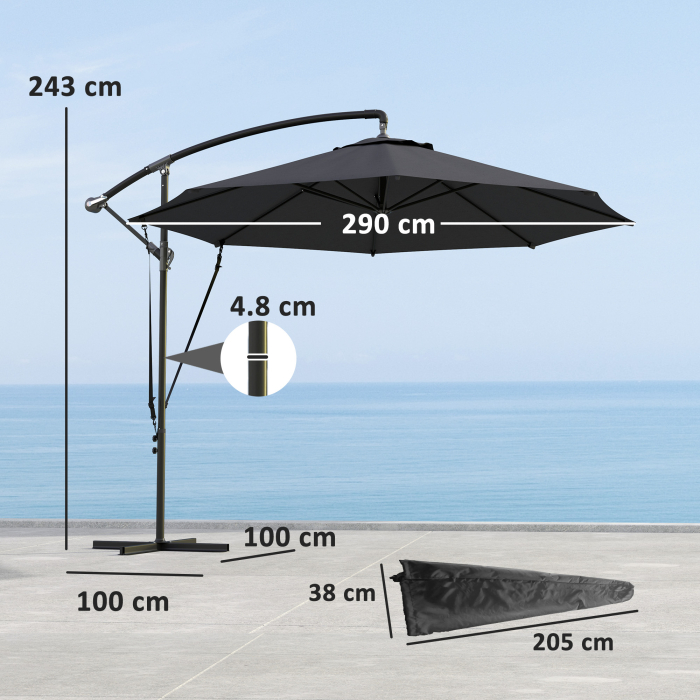  Umbrela de Gradina Rotunda Inclinabila si Rotativa, Manivela si Protectie UPF 50+, Ø3 m, Gri inchis [3]