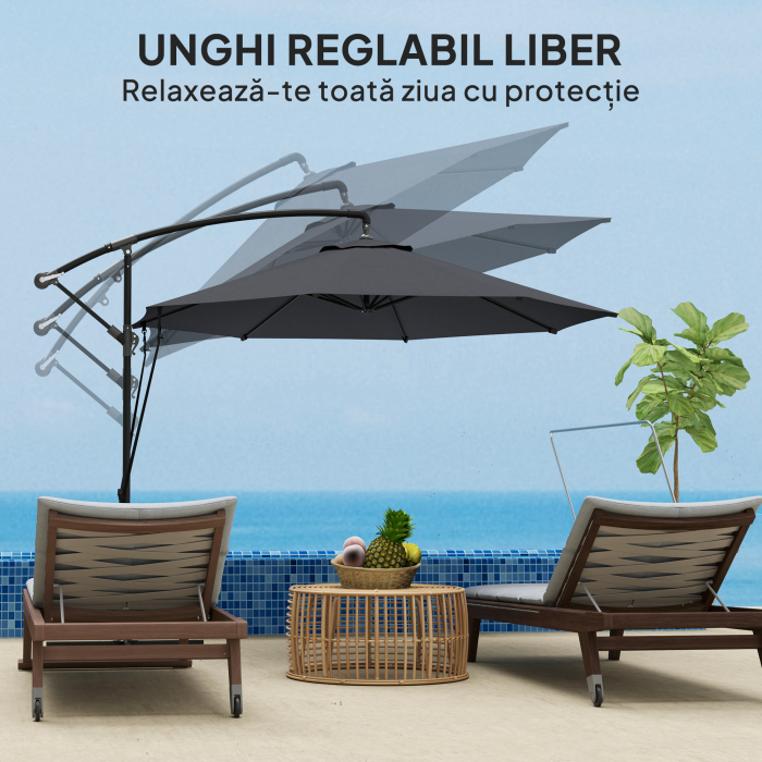  Umbrela de Gradina Rotunda Inclinabila si Rotativa, Manivela si Protectie UPF 50+, Ø3 m, Gri inchis [6]