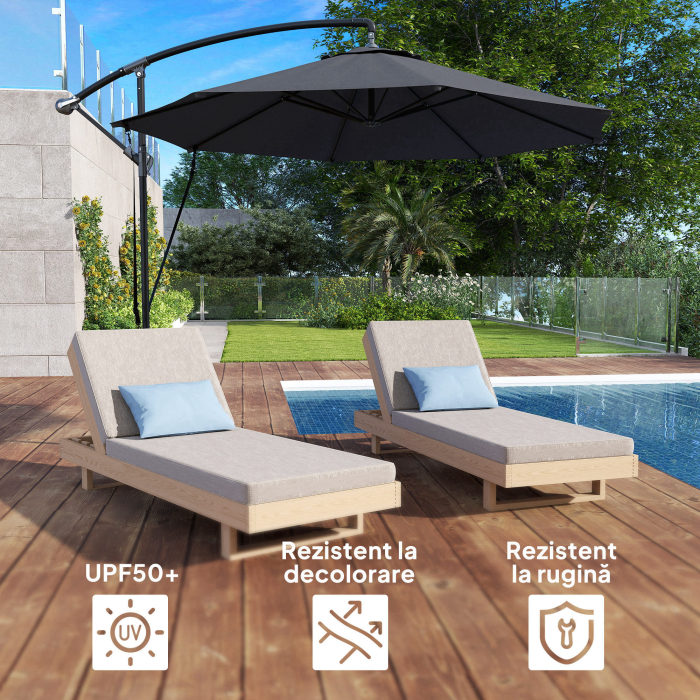  Umbrela de Gradina Rotunda Inclinabila si Rotativa, Manivela si Protectie UPF 50+, Ø3 m, Gri inchis [5]
