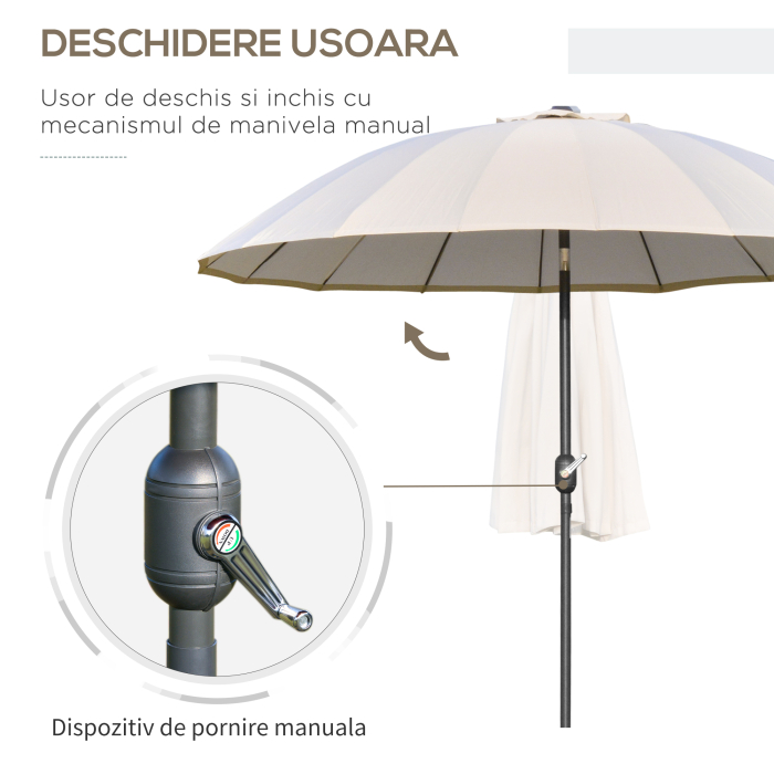  Umbrela de Gradina sau Terasa cu manivela Ф255cm Reglabila, Crem Alb [4]