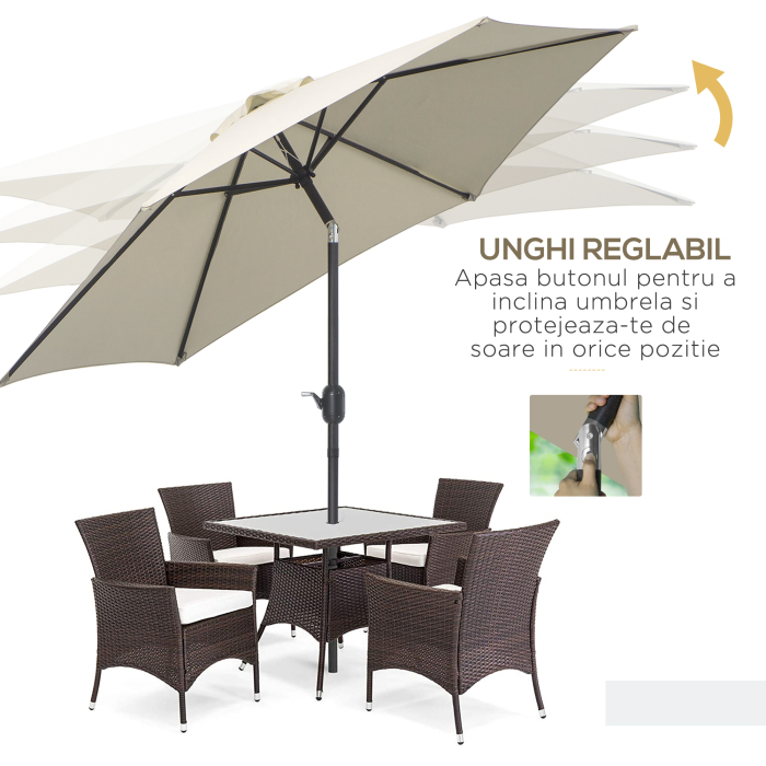  Umbrela de Gradina si Plaja Inclinabila Aluminiu si Poliester Alb Φ2.6×2.35m [5]