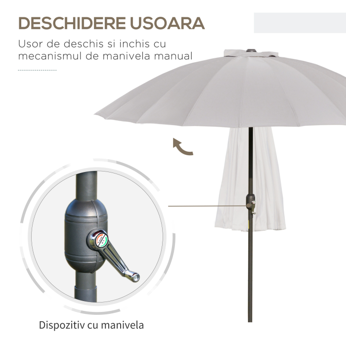  Umbrela de Gradina si Terasa 2,5x2,5 m cu Manivela, 18 Spite si inclinabila, Gri [4]