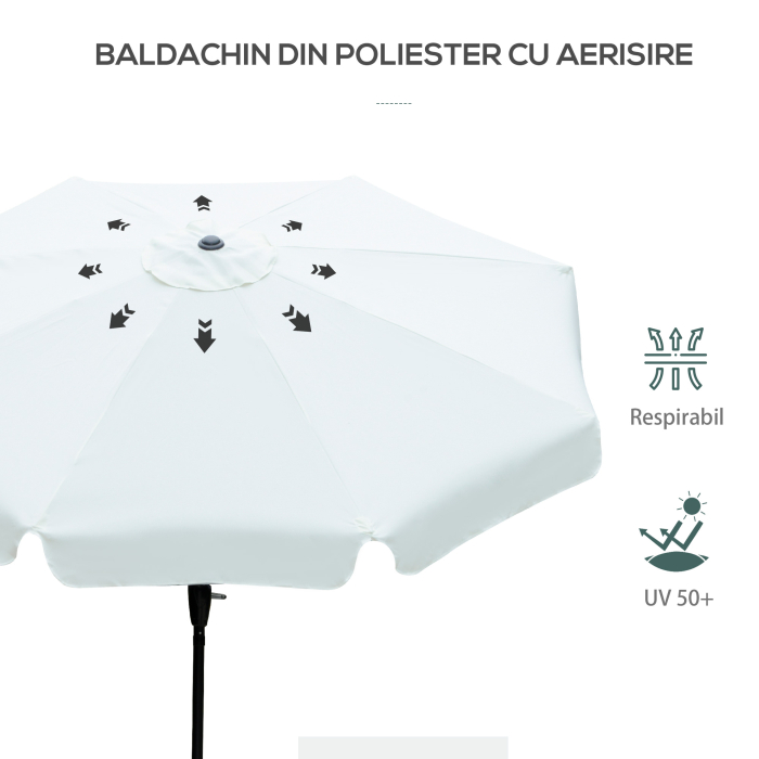  Umbrela de Gradina si Terasa Φ266x250cm, Umbrela Rotunda pentru Exterior cu Capat Rabatabil, Rezistenta la Raze UV 50+, Bej [6]