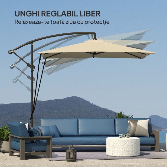 Umbrela de Gradina Suspendata 2.47x2.47 m, Umbrela de Exterior cu Baza in Cruce, Corzi Antivant, Bej [6]