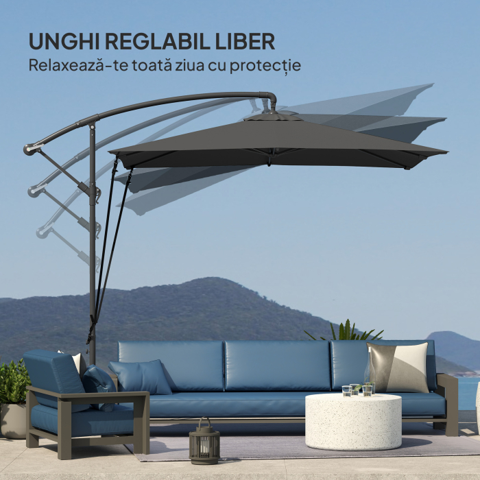  Umbrela de Gradina Suspendata 2.47x2.47 m, Umbrela de Exterior cu Baza in Cruce, Corzi Antivant, Gri inchis [6]
