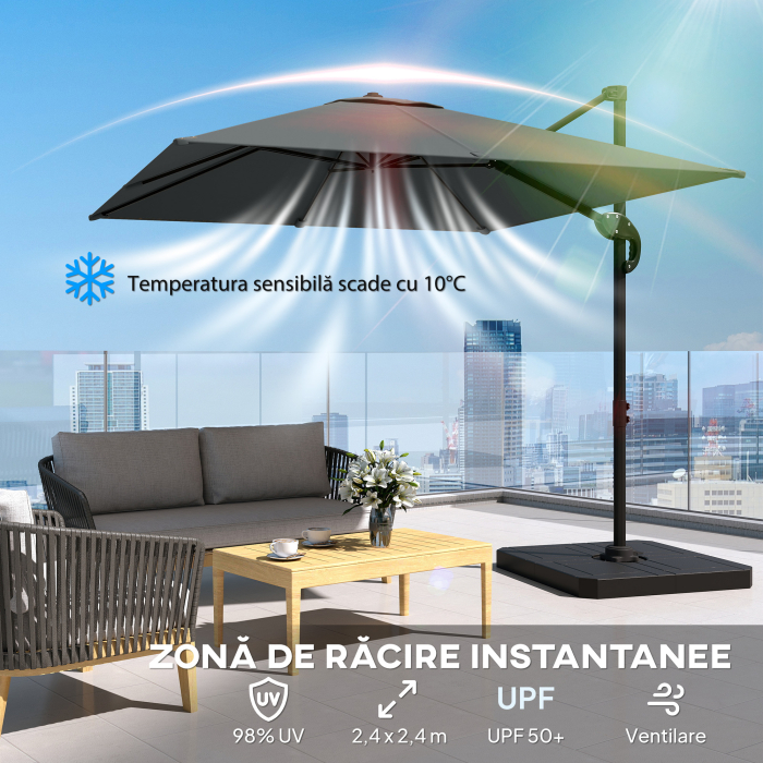  Umbrela de gradina suspendata, 2,4x2,4m, gri [5]