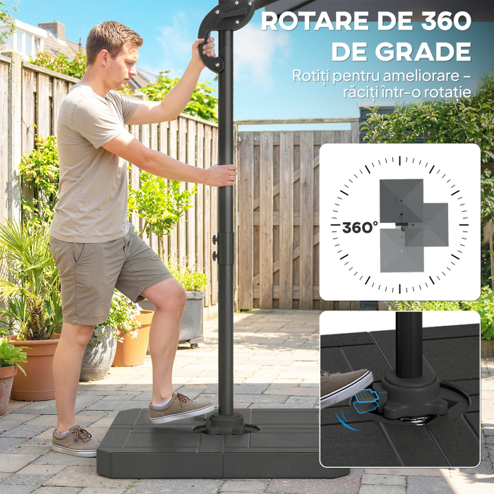  Umbrela de gradina suspendata, 2,4x2,4m, gri [7]